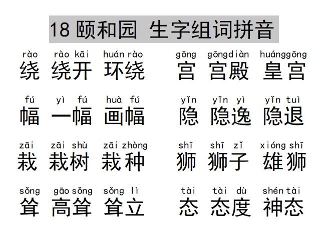 18颐和园 生字组词拼音