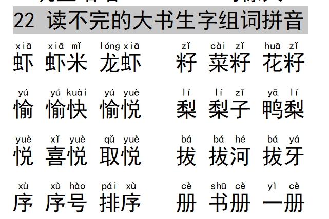 22 读不完的大书生字组词拼音