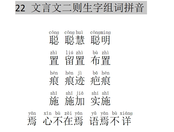 六年级语文上册22 文言文二则生字组词拼音